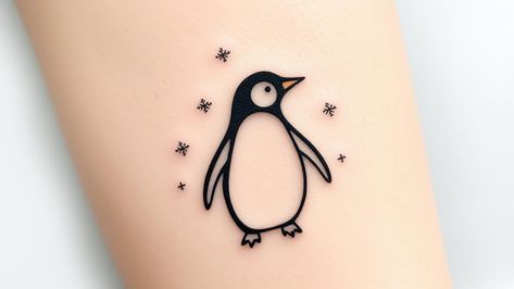 15 Penguins Minimal Tattoos That Are Cool and Adorable Penguin Love Tattoo, Little Penguin Tattoo, Penguin Line Tattoo, Tiny Penguin Tattoo, Simple Penguin Tattoo, Small Penguin Tattoo, Penguin Tattoo Ideas, Husband Tattoos, Penguin Tattoos