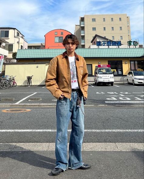 Cowboy Fall Outfit Men, Japanese Mens Street Style, Japan Outfit Ideas Men, Japanese Winter Fashion Men, Japanese Americana Fashion, Japanese Americana Fashion Men, Japan Street Wear, Japanese Americana, Streetwear Fashion Baggy