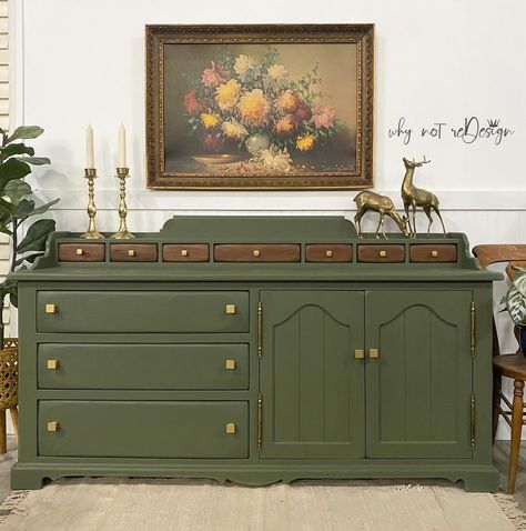 ✨AVAILABLE✨ Beautiful green buffet or... - Why Not Redesign Green Buffet Cabinet, Green Buffet, Buffet Sideboard Dining Room, Green Sideboard, Green Dining Room, Sideboard Table, Furniture Flips, Buffets & Sideboards, Dining Room Buffet