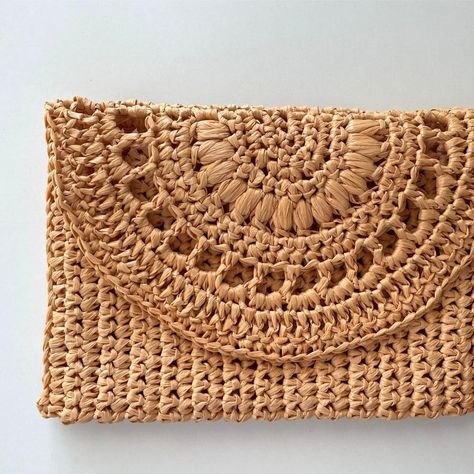 Summer raffia clutch bag Crochet pattern by Anna Ushakova Clutch Bag Pattern, Raffia Clutch, Crochet Clutch Bags, Summer Purse, Raffia Crochet, Bag Crochet Pattern, Summer Purses, Crochet Clutch, Crochet Bags Purses