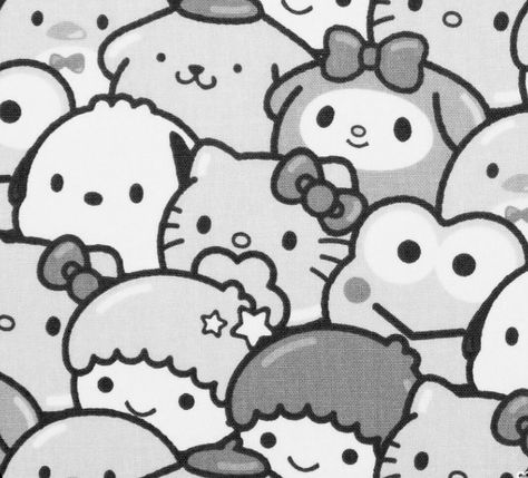 White And Black Hello Kitty Wallpaper, Cute Widget Pictures Black And White, Sanrio Icons Black And White, Sanrio Characters Black And White, Grey Hello Kitty Widget, Hello Kitty Black And White Aesthetic, My Melody Black And White, Black And White Hello Kitty Wallpaper, Kuromi Black And White