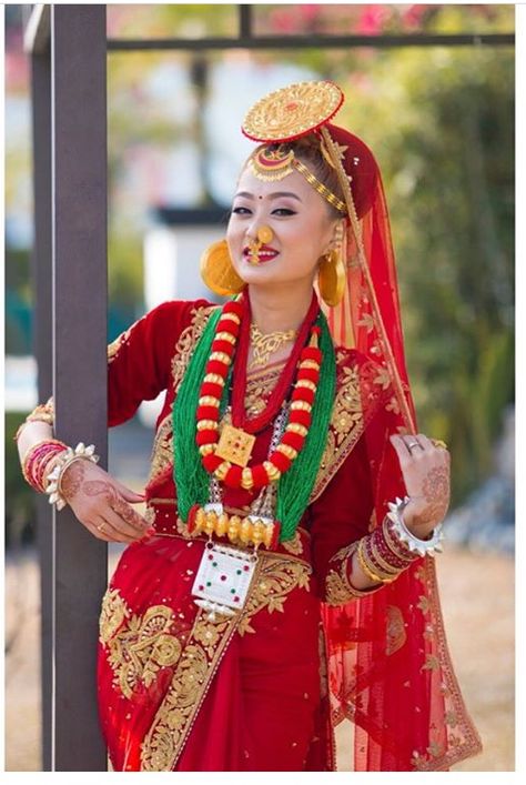 Beautiful Limbu(Nepali) bride in a traditional Limbu outfit! Nepali Bride Wedding Nepal, Nepalese Wedding, Limbu Culture, Nepali Dress, Nepali Bride, Nepal Clothing, Nepalese Jewelry, Nepali Jewelry, Nepal Culture