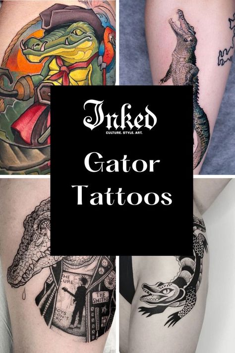 Feminine Alligator Tattoo, See You Later Alligator Tattoo, Small Alligator Tattoo, Small Gator Tattoo, Alligator Tattoo Design, Traditional Alligator Tattoo, Gator Tattoo, Alligator Tattoo, Florida Tattoos