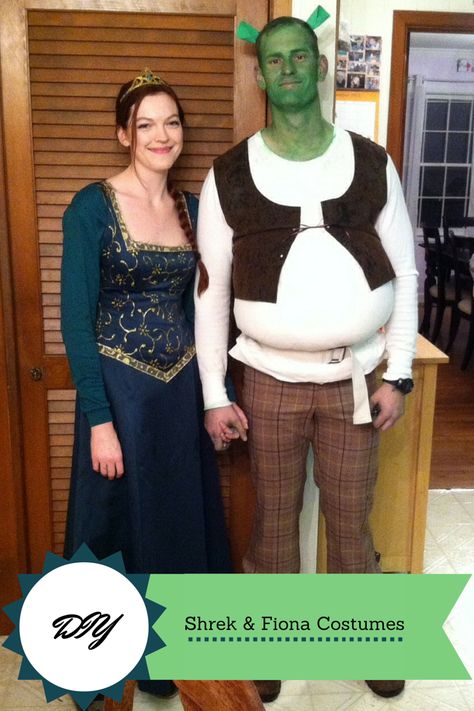 DIY Shrek & Fiona Costumes #halloween #couplescostume Fiona Shrek Costume, Shrek Costume Ideas, Shrek Costume Diy, Shrek And Fiona Costume, Fiona Costume, Costume Ideas Diy, Fiona Shrek, Shrek Costume, Check Outfit