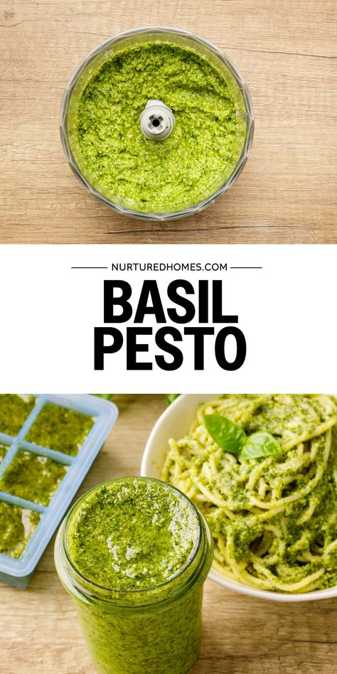 This basil pesto recipe not only tastes delicious, but it's also incredibly convenient to use in a variety of dishes like pasta, grilled veggies, and more. Home Made Pesto Recipe, Pasta Bruschetta, Pasta With Roasted Vegetables, Noodles Homemade, Kale Pesto Recipe, Homemade Basil Pesto, Basil Pesto Recipe, Pesto Sauce Recipe, Basil Pesto Sauce