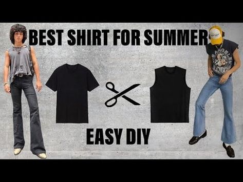 BEST DIY SHIRT FOR SUMMER | HOW TO MAKE A MUSCLE TEE / TANK | DIY CROPPED T-SHIRT - YouTube Diy Muscle Tank From T Shirt, Shirt Upcycle, T Shirt Upcycle, Diy Tank, Diy For Men, Diy Buttons, Muscle Shirts, Best Diy, Muscle Tee