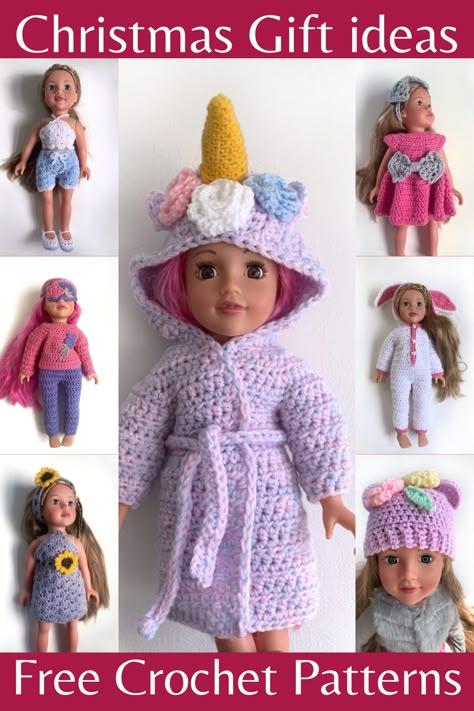 Free crochet patterns for dolls clothes. Great crochet Christmas git ideas for little girls. American Girl Doll Clothes Crochet Pattern Free, American Doll Crochet Patterns Free, Crochet 16 Inch Doll Clothes Free Pattern, Crochet Dolls Clothes Free Patterns Easy, Crochet For Dolls, Crochet 18inch Doll Clothes Free Pattern, Crochet Doll Accessories Free Patterns, American Girl Doll Crochet Patterns Free, Crochet American Girl Doll Clothes Free