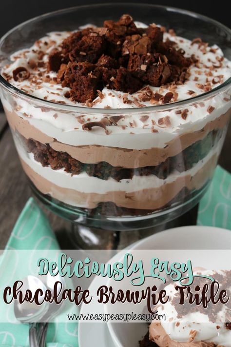 Chocolate Brownie Pudding Dessert, Brownie Caramel Trifle, Truffle Pudding Desserts, Trifold Desserts, Trifold Recipe, Lite Desserts For Summer, Brownie Truffle Bowl Trifle Desserts, Brownie Parfait Desserts, Thanksgiving Trifles