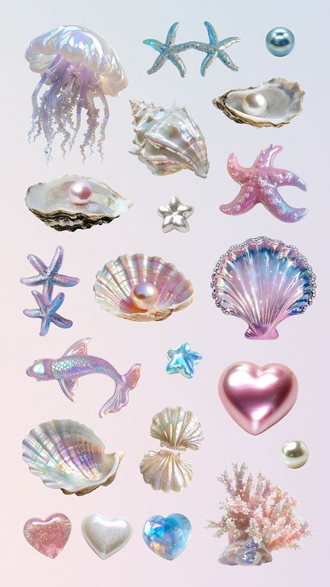 Journaling Ideas Stickers, Seashell Graphic Design, Cute Mermaid Aesthetic, Cute Images For Stickers, Cute Scrapbook Stickers, Cool Stickers Aesthetic, Mermaid Elements, Png Stickers Aesthetic, Pink Stickers Printable