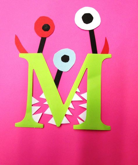 10 Incredible Alphabet Crafts For Toddlers- an adorable monster for the letter M Preschool Letter M, M Crafts, Letter M Crafts, Letter M Activities, Preschool Letter Crafts, Abc Crafts, Alphabet Letter Crafts, Abc Art, The Letter M