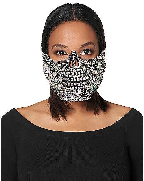 Glam Skeleton Rhinestone Half Mask - Spirithalloween.com Cowboy Costume Women's, Glam Skeleton, Skeleton Mask, The Mask Costume, Cowboy Costume, Skeleton Costume, Half Mask, Hauntingly Beautiful, Ravens