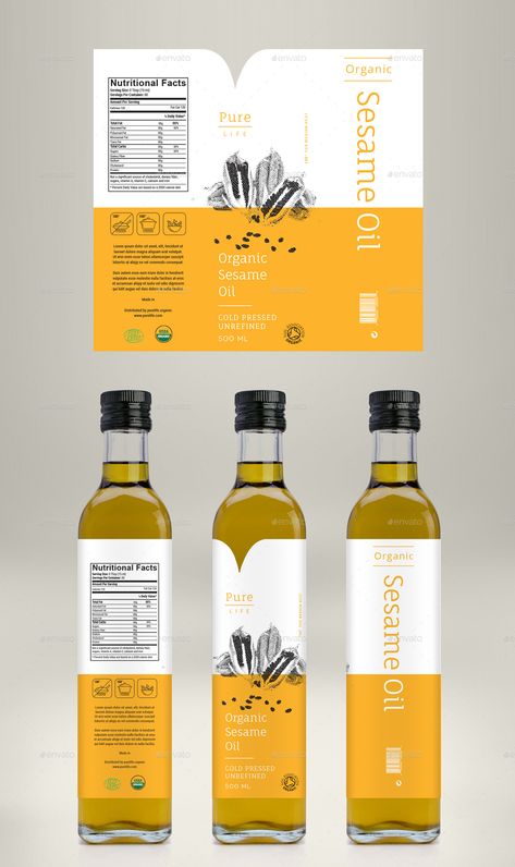 Olive Oil, Sesame Oil & Flax Oil Label Preview - GraphicRiver Olive Oil Bottle Design, Oil Label, Bottle Label Design, Mustard Oil, Edible Oil, Olive Oil Bottles, 3 Am, Food Packaging Design, Bottle Packaging