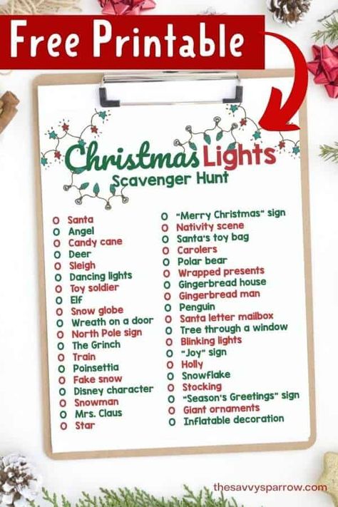 Looking for printable Christmas activities for kids? This free printable Christmas light scavenger hunt is an awesome idea to add to your list of fun family Christmas activities! Take a drive looking for Christmas lights and mark off the items on the Christmas scavenger hunt list! So fun! Christmas Lights Scavenger Hunt, Christmas Light Scavenger Hunt, Craft Ideas For Beginners, Christmas Activities For Families, Christmas Scavenger Hunt, Fun Christmas Games, Diy Christmas Gifts Cheap, Christmas Activity, Merry Christmas Sign