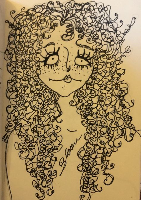 Curly Hair Art Illustration, Curly Hair Sketch, Tim Burton Art, Trash Art, Arte Inspo, Book Art Drawings, Sketchbook Art Inspiration, Cool Art Drawings, Art Inspiration Drawing