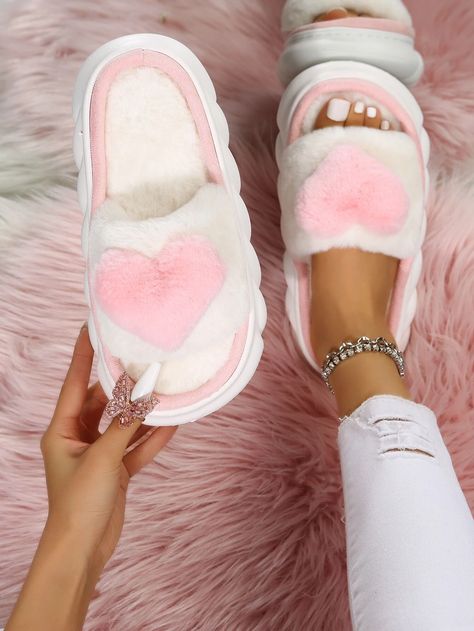 Women Heart Decor Fluffy Novelty Slippers, Fashion Indoor Home Slippers for Sale Australia| New Collection Online| SHEIN Australia Bedroom Slippers, Open Toe Slippers, Warm Slippers, Novelty Bags, Slippers Cozy, Casual Slippers, Platform Slippers, Heart Decorations, Outdoor Brands