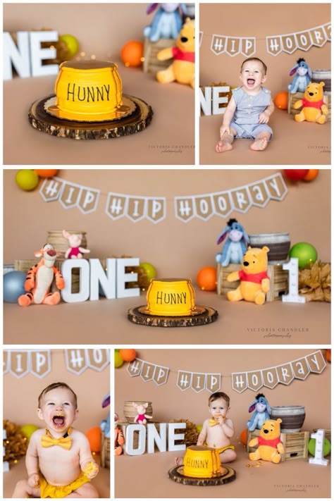 Winnie The Pooh Cake Smash Photography, Hunny Pot Cake Winnie The Pooh, Pooh Bear Cake Smash, Honey Pot Smash Cake Winnie The Pooh, Winnie The Pooh One Year Old Pictures, Pooh Bear One Year Old Party, Tigger Smash Cake, Pooh Bear Smash Cake, Winnie The Pooh 6 Month Photos