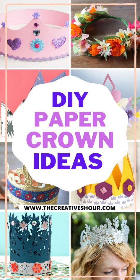 Making paper crowns is a fun activity; it is the cutest paper craft idea for kids. You can also decorate your paper crowns with gemstones, glitter papers, flowers, and laces. So here are some beautiful paper crown ideas for kids, DIY paper crown ideas, easy paper crown ideas, simple paper crown ideas. Click here for more adorable paper crown ideas for kids, DIY paper crown ideas, step-by-step paper crown ideas, simple paper crown ideas. Paper Crown Ideas, Paper Crowns For Kids, Diy Birthday Crown, Flower Crown Tutorial, Color Paper Crafts, Paper Flower Crown, Toilet Paper Roll Craft, Crown Printable, Birthday Crowns