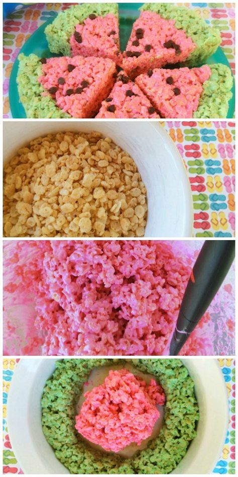 Classic Rice Krispies Treats are given a fun summer twist! This easy recipe makes watermelon Rice Krispie treats! Rice Recipes Side, Watermelon Birthday Parties, Recipe Rice, Chicken Salad Recipe Easy, Rice Krispies Treats, Rice Recipes For Dinner, Krispies Treats, Watermelon Party, Watermelon Birthday