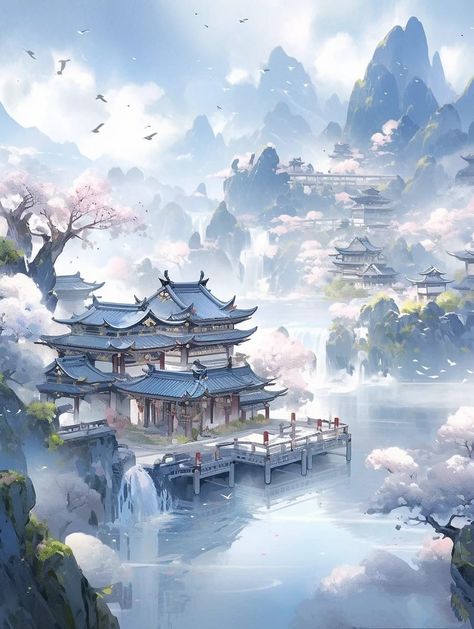 Chinese Castle, Juicy Cotoure, Asian Scenery, Pyramids Egypt, Ancient Chinese Architecture, Castle Painting, Chinese Anime, Chinese Artwork, Chinese Aesthetic