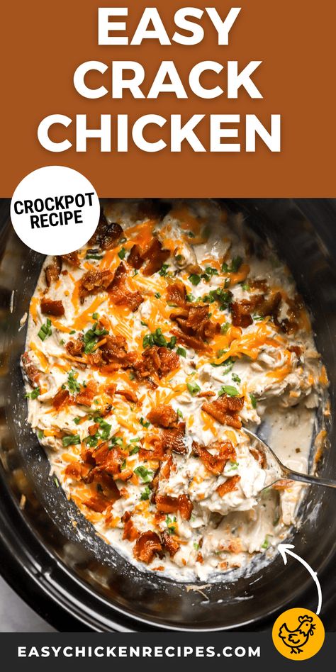 This crack chicken recipe is the ultimate comfort meal made right in the crockpot. Creamy shredded chicken with ranch, cheese, and bacon! Creamy Shredded Chicken Crockpot, Crockpot Creamy Ranch Chicken Recipes, Can Chicken Crockpot Recipes, Shredded Chicken Ranch Recipes, Shredded Recipes Chicken, Shredded Chicken And Bacon Recipes, Chicken Bacon Ranch Sliders Crockpot, Chicken Bacon Ranch Chicken Salad, Crockpot Chicken Ranch Packet