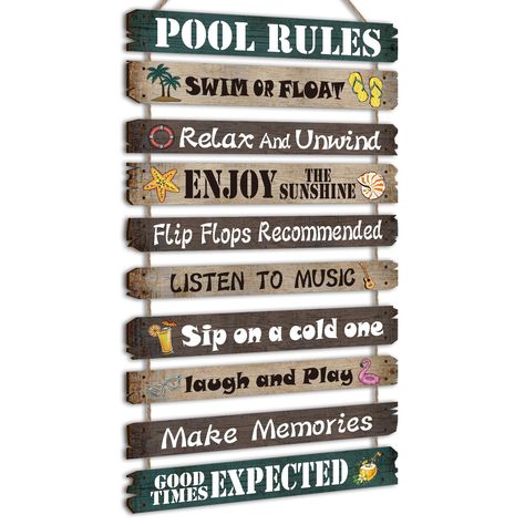 PRICES MAY VARY. Creative Design: our pool sign is mainly designed as a bathtub theme, printed with classic bathroom elements, such as soap, foam, sponge, etc., and interesting words to attract guests' attention Pool Rules Wood Sign Set: we will provide you with 10 pieces of pool wood signs with ropes in total, each piece has a different style, the sufficient quantity for satisfying your decoration needs Proper Size: this pool rules sign each wood chip is approx. 11 x 1.7 inches / 28 x 4.3 cm, l Bathroom Elements, Pool Rules Sign, Backyard Accessories, Swimming Pool Signs, Soap Foam, Pool Rules, Accessories Elegant, Pool Backyard, Pool Signs