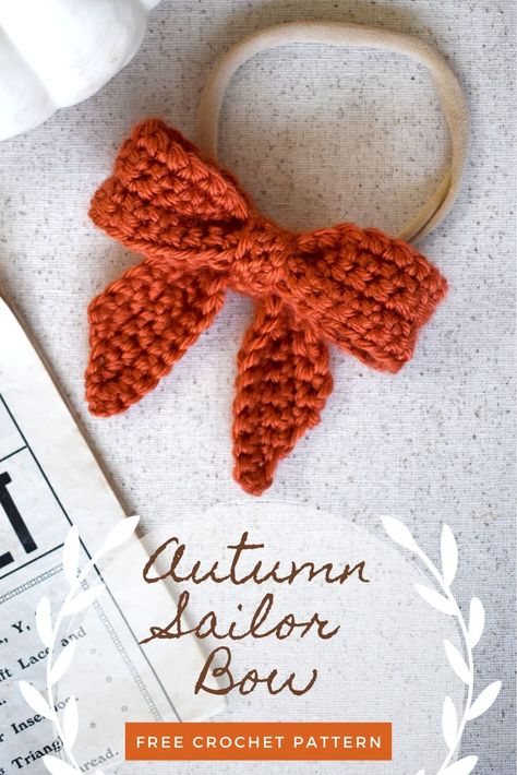 Fall Craft Fair Crochet, Crochet Bow Headband Pattern Free, Free Crochet Hair Bow Pattern, Simple Fall Crochet Patterns, Crocheted Hair Bows, Simple Crochet Bow Pattern, Crochet Bow Scrunchie, Knit Hair Bow Free Pattern, Easy Crochet For Craft Fairs