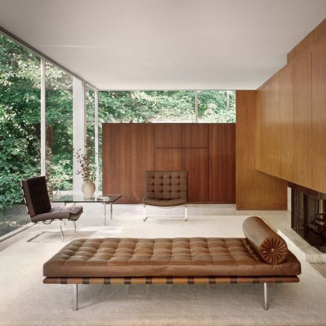 Daybed Living Room Ideas, Mies Van Der Rohe Furniture, Bauhaus Interior Design, Bauhaus Interior, Bauhaus Furniture, Farnsworth House, Interior Design Per La Casa, Ludwig Mies Van Der Rohe, Van Der Rohe