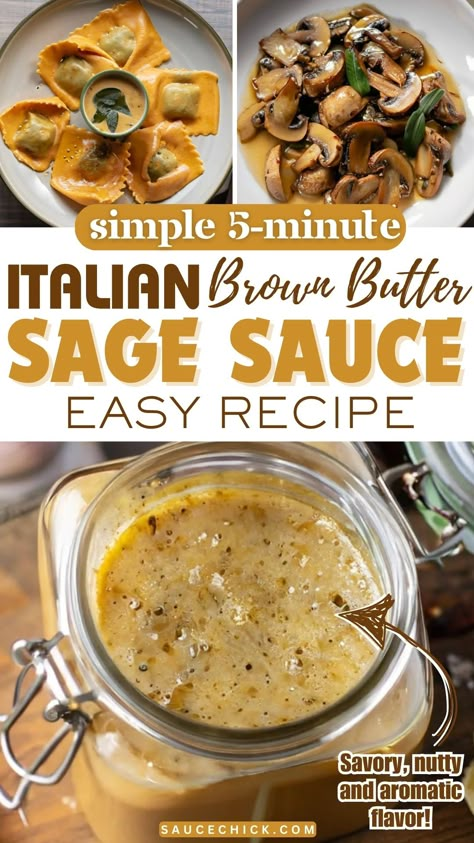 Brown Butter Sage Sauce Browned Butter Recipes, Easy Brown Butter Sauce, Brown Butter Pasta Sauce, Fresh Sage Recipes, Brown Butter Sage Cream Sauce, Browned Butter Pasta Sauce, Creamy Brown Butter Sage Sauce, Sage Pasta Sauce, Brown Butter Cream Sauce