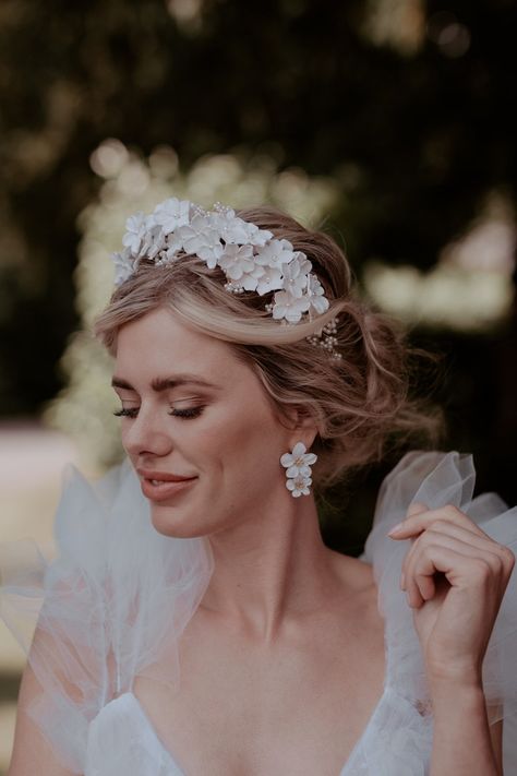 Elegant Bridal Hair Accessories White Ceramic Flower Crown | Etsy Wedding Flower Headpiece, Wedding Floral Headpiece, Headband For Bride, Elegant Bridal Hair, Boho Crown, Floral Headpiece Wedding, Flower Headpiece Wedding, Headpiece Flower, Floral Crown Wedding