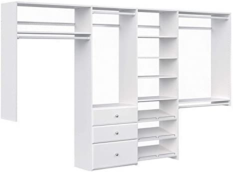 Easy Track Dual Tower Closet Storage Wall Mounted Wardrobe Organizer Kit System with Shelves and Drawers, White Easy Track Closet, Wood Closet Organizers, Wood Closet Systems, Front Closet, Wood Closet, Wardrobe Organizer, Closet Kits, Closet Organizing Systems, Closet Remodel