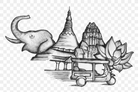 Maryar Tattoo, Cambodia Aesthetic, Thailand Drawing, Thailand Landmark, Laos Culture, Tiger Face Tattoo, Mind Map Design, Thailand Tattoo, Myanmar Art