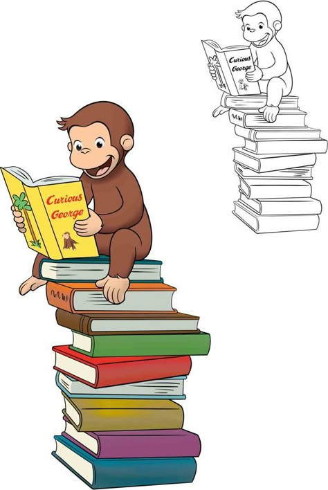 Curious George atop the stack of books tattoo Curious George Tattoo, Curious George Printables, Reading Certificates, Books Tattoo, George Birthday Party, Curious George Birthday Party, Curious George Party, Monkey Party, Curious George Birthday