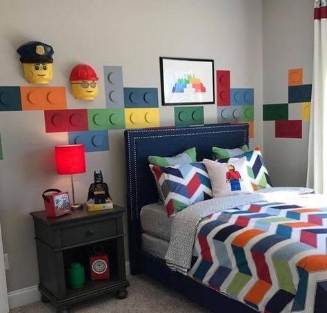 Gavin wants a change... could this be it? Boys Lego Room Ideas Bedroom, Lego Bedroom Boys, Lego Bedroom For Boys, Kids Lego Bedroom Ideas, Lego Room Decor Ideas, Big Boy Lego Room, Lego Kids Bedroom, Lego Superhero Bedroom, Lego Theme Room