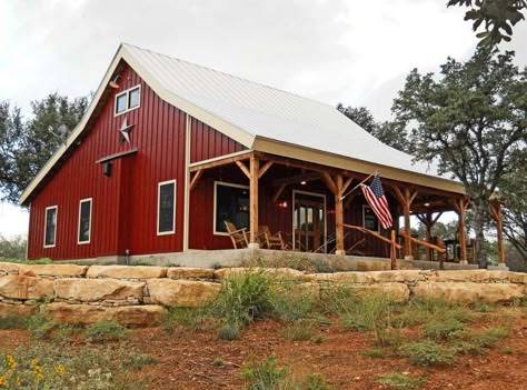 No, the outside ain't log... but just wait until you see the INSIDE!! :) I really like this! Metal Buildings With Living Quarters, Open Porch, Barn House Kits, Metal Building House Plans, Metal Barn Homes, Architecture Art Nouveau, Barn Kits, Metal Building Home, Pole Barn House