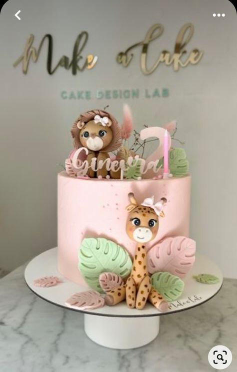 Wild Cake Birthday, Pink Safari Birthday Party Cake, Wild One Birthday Cake Ideas, Baby 2nd Birthday Ideas Girl, Pink Jungle Cake, Two Wild Girl Cake, Wild One Girls 1st Birthday Cake, One Year Cake Girl, Safari Birthday Cake Girl