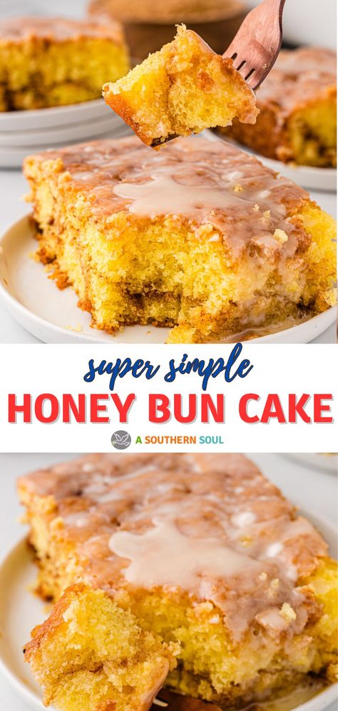 Honey Bun Cake Recipe, Bun Cake Recipe, Honey Bun Cake, Bun Cake, Cut Recipe, Simple Pantry, Honey Bun, Cinnamon Cake, Lemon Dessert Recipes