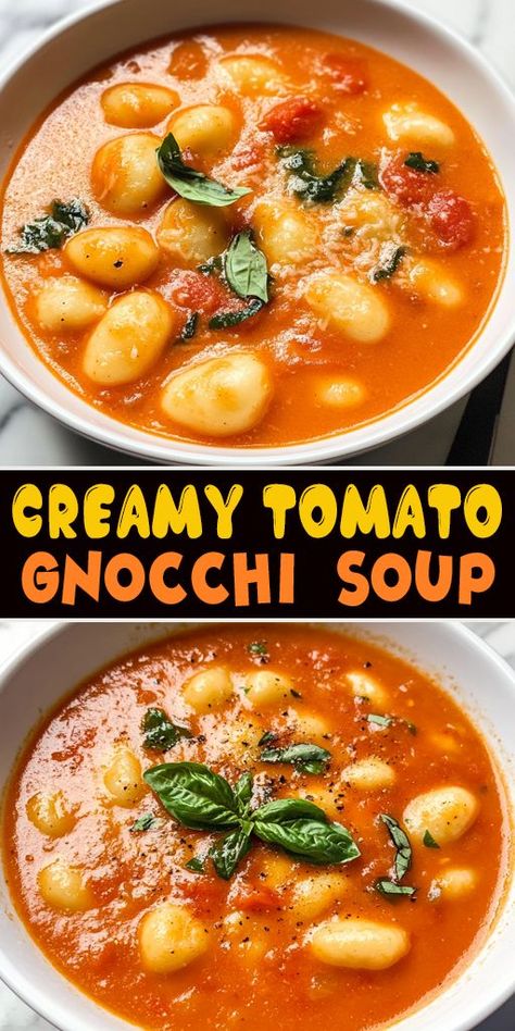 🍲 Cozy up with this Creamy Tomato Gnocchi Soup! A rich and delicious one-pot recipe that’s perfect for chilly nights. 🥣✨ #GnocchiSoup #TomatoLovers #ComfortFood Gnocchi Dinners, Gnocchi Soup Recipes, Easy Gnocchi Recipes, Creamy Tomato Gnocchi, Tomato Gnocchi Soup, Tomato Gnocchi, Easy Gnocchi, Gnocchi Recipes Easy, Gnocchi Recipes Soup