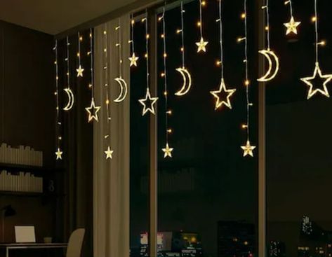 warm white LED lights 3.5M long 7 inch moon 3.9 inch star Cute Window Decor, Star Bedroom Aesthetic, Celestial Whimsigoth, Star Room, Eid Decor, Dream Bedroom Inspiration, Ramadan Decor, Star Lights, Warm White Led Lights