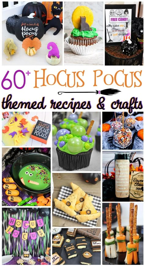 Are you a fan of Disney's "Hocus Pocus" movie? Check out this collection of over 60 recipes and crafts inspired by this hilarious Halloween movie! Halloween Party Food Ideas Hocus Pocus, Disney Halloween Treats Diy, Halloween Themed Night In, Halloween Food Ideas Hocus Pocus, Hocus Pocus Birthday Decorations, Disney Movie Night Menu Hocus Pocus, Halloween Hocus Pocus Food, Halloween Movie Treats, Halloween Party Ideas Hocus Pocus