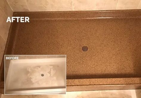 Tile Over Shower Pan, Paint Shower Pan, Fiberglass Shower Makeover, Diy Shower Pan, Fiberglass Shower Pan, Fabulous Bathrooms, Shower Makeover, Acrylic Shower Base, Shower Repair