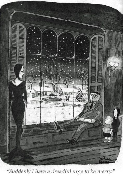 A Christmas Card By Charles Addams - Neatorama Addams Family Cartoon, Charles Addams, Creepy Christmas, Adams Family, Dark Christmas, Family Cartoon, Six Feet Under, Addams Family, Family Quotes