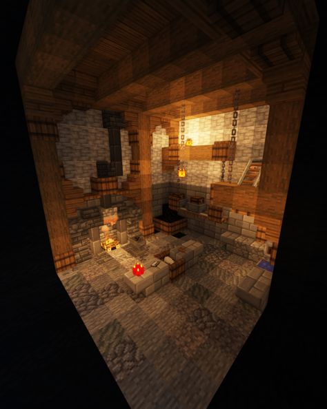 get to smelting in this big blacksmith forgery!  #minecraft #minecraftbuilds #minecraftblacksmith Minecraft Blacksmith Room, Minecraft Smelting Room Ideas, Minecraft Blacksmith Interior, Minecraft Blacksmith, Interior Minecraft, Minecraft Statues, Minecraft Interior, Minecraft Interior Design, Minecraft House Tutorials