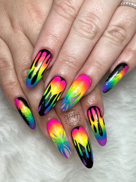 Rainbow Drip Nails, Black Rainbow Nails, Simple Rainbow Nails, Trans Nails, Nail Deaigns, Rainbow Nail Art Designs, Pride Nails, Rainbow Nails Design, Rainbow Nail Art