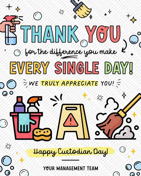 Custodian Day Sign Printable INSTANT DOWNLOAD Printable School Custodian Appreciation Day Gifts Idea, National Custodian Day Poster Decor - Etsy Appreciation Posters Staff, Gift Ideas For Custodians, Custodian Appreciation Free Printable, Custodial Appreciation Day, Happy Custodian Appreciation Day, Custodian Appreciation Ideas Posters, Custodian Day Gift Ideas, Custodians Appreciation Day, National Custodian Day Ideas