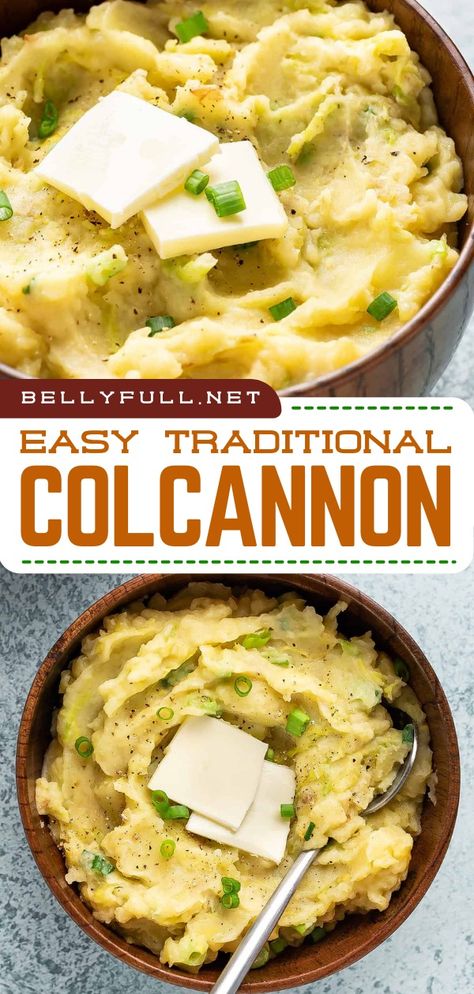 The perfect St. Patrick's Day side dish! Made with mashed potatoes and cabbage, this colcannon recipe has so much flavor. Complete your easy St. Patrick's Day food with this traditional Irish colcannon! Irish Colcannon Traditional, Traditional Irish Colcannon, Colconnan Recipe, Irish Potato And Cabbage Recipes, Irish Potatoes And Cabbage, Bangers And Colcannon, Traditional Irish Colcannon Potatoes And Cabbage, Irish Mashed Potatoes And Cabbage, Irish Colcannon Soup