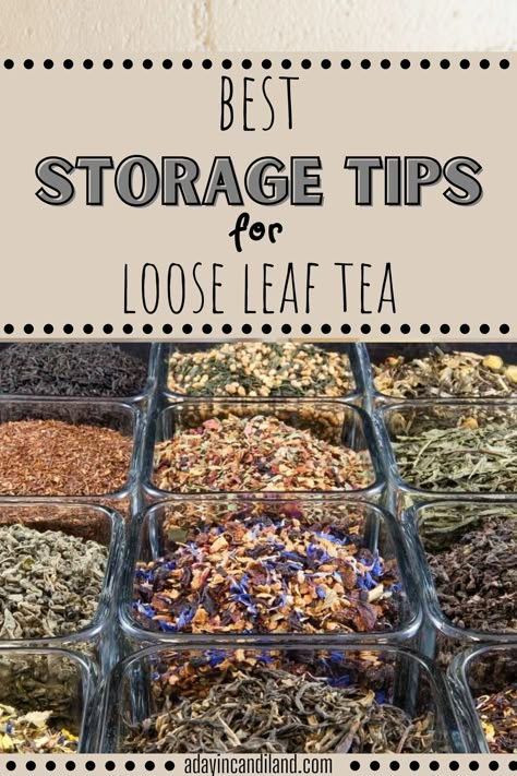 Learn about the best solutions on How to store your loose leaf tea to extend its freshness, and keep it tasty. Read on for more information. Tea Leaves Storage, Organize Loose Leaf Tea, Loose Leaf Tea Display, Herbal Tea Storage, Loose Leaf Tea Storage Organizing, Loose Tea Storage Ideas, Herbal Tea Storage Ideas, Loose Leaf Tea Station, Tea Area Ideas