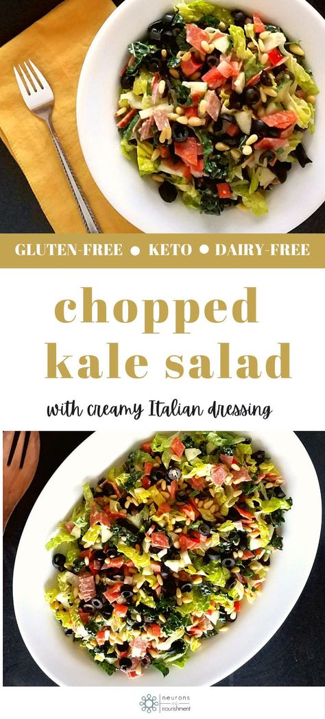 Italian Kale Salad, Paleo Kale Salad, Chopped Kale Salad, Creamy Italian Dressing, Sweet Kale Salad, Kale Benefits Health, Chopped Kale, Italian Lunch, Dairy Free Low Carb