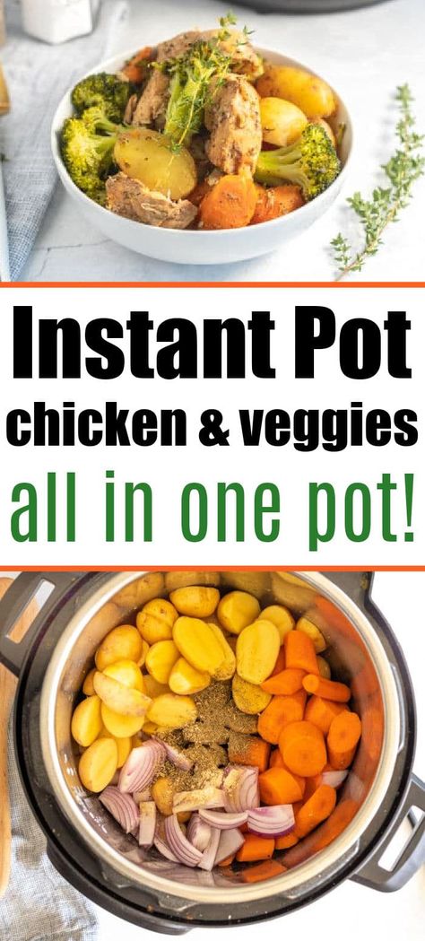 Instant Pot chicken and vegetables cooked together as a healthy one pot meal for lunch or dinner. Great in a Ninja Foodi or Crockpot Express. #chickenandvegetables #instantpotchickenandvegetables Instant Pot Chicken Vegetables, Chicken And Veggie Instant Pot Recipes, Instapot Chicken And Veggies, Instapot Chicken And Vegetables, Chicken And Veggies Instant Pot, Instant Pot Chicken And Vegetables, Pressure Cooker Chicken Breast, Pressure Cooking Chicken, Crockpot Express