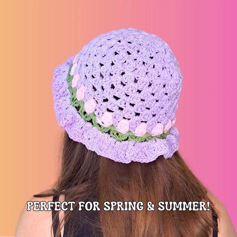 Bucket hat crochet pattern available on Etsy & Ravelry! #crochetpattern #crochetpatterns #etsycrochet #etsysellers #crochetbuckethat #buckethat #rufflehat #tulip #crochetflower #crochetflowers #grannysquare #grannysquares #tulipstitch #crochettok #crocheters #crochetersofinstagram #crochetinglove #summeroutfit #summercrochet #summerfit #summerfits #summerstyle #cottagecoreaesthetic #girlyaesthetic #frilly #crochetsummer #flowerpower #flowermagic #springlook #summerlook Ruffle Bucket Hat Crochet, Tulip Bucket Hat, Ruffle Bucket Hat, Tulip Stitch, Bucket Hat Crochet Pattern, Bucket Hat Crochet, Granny Stitch, Hat Crochet Pattern, Crochet Bucket Hat