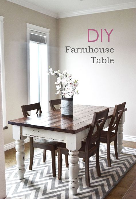 DIY farmhouse kitchen table I Heart Nap Time | I Heart Nap Time - Easy recipes, DIY crafts, Homemaking Farm Style Tables, Two Tone Dinner Table, Plans For Farmhouse Table, Two Tone Wood Table, Distressed Farmhouse Table, Diy Esstisch, Staining Furniture, Farmhouse Tables, Farmhouse Kitchen Tables